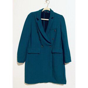 Zara Coat Womens Medium Green Tailored Double Breasted Ribbed Preppy Classic
